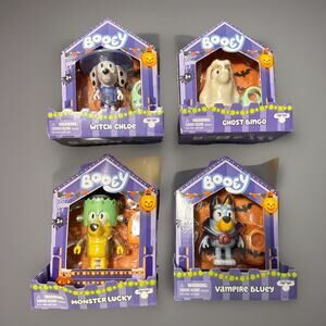 🔥Bluey Booey Figures Set of 4 Complete Chloe Bingo Lucky Halloween BNWT🔥